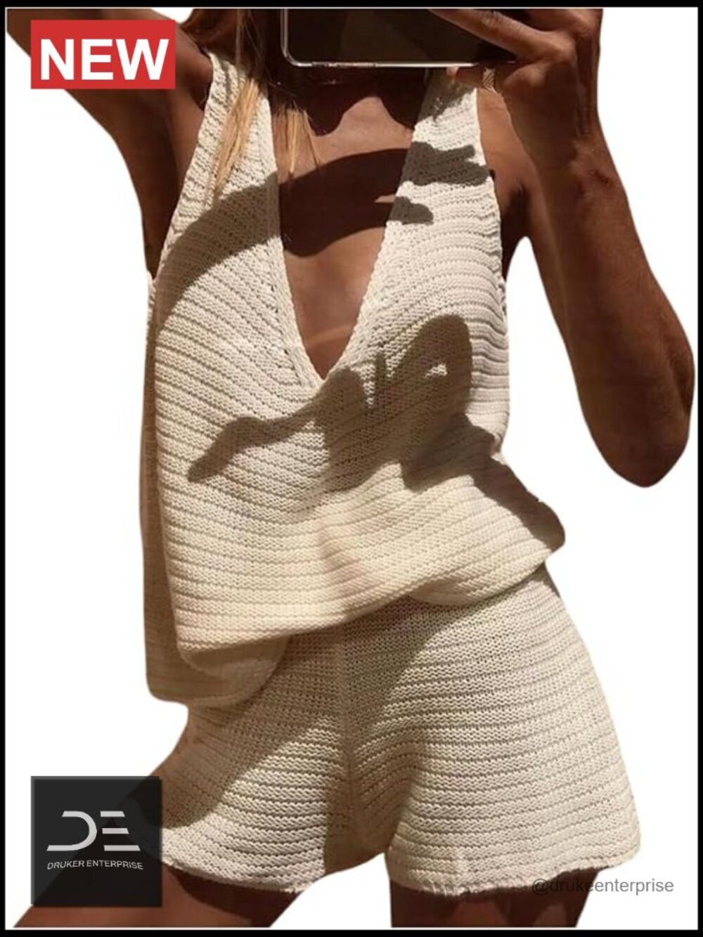 2 Piece Outfits Deep V Neck Sleeveless Tank Top and Shorts Set